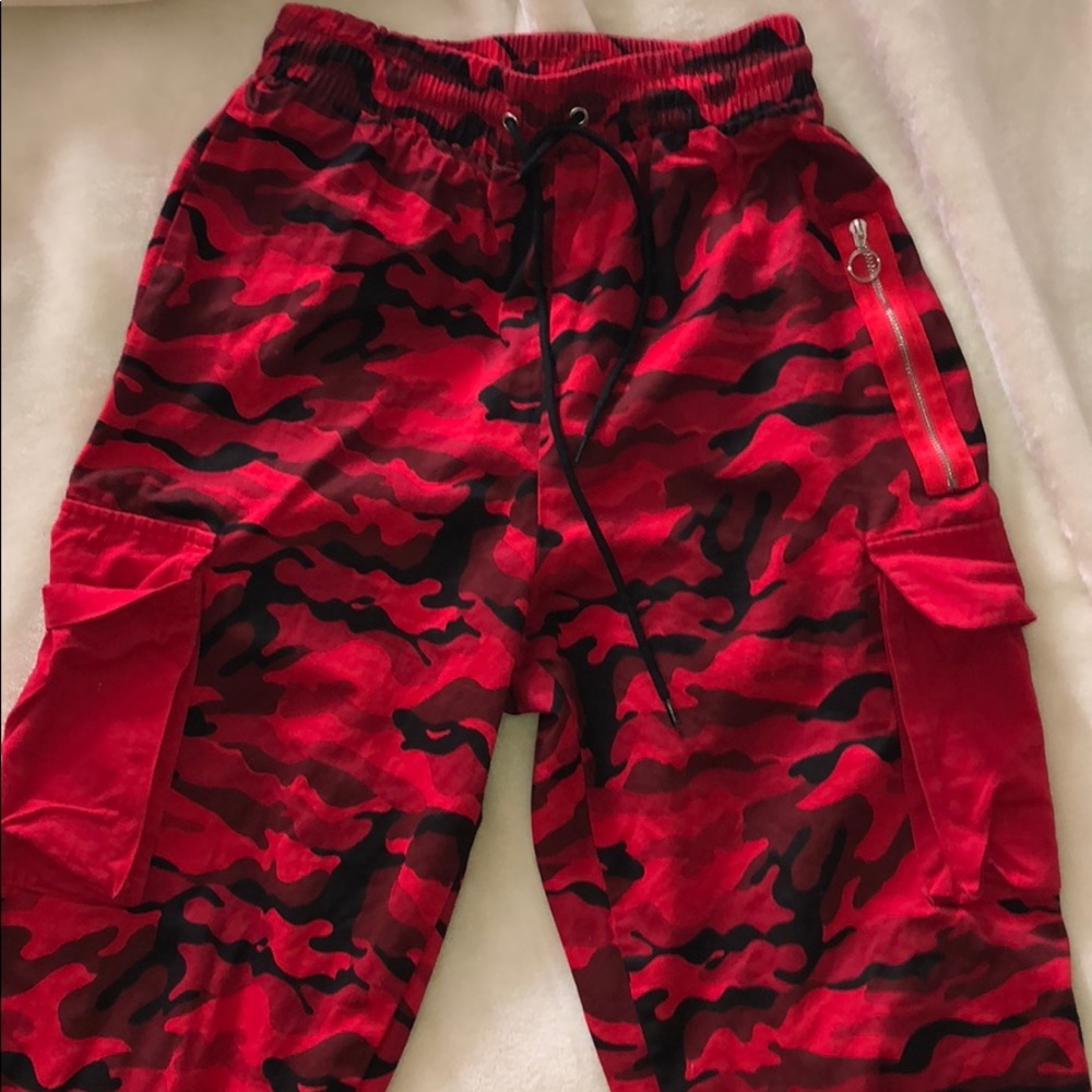 fashion nova red camo pants
